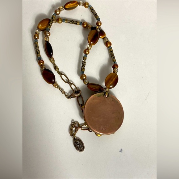 Vintage Necklace. Brass & Bead Tiger Eye Michael Golan 18" - Picture 10 of 10